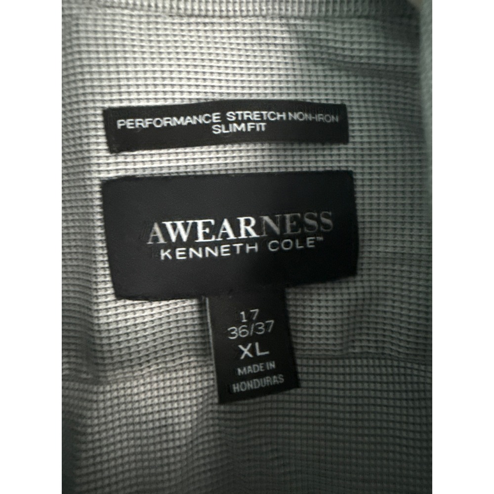 Kenneth‎ Cole Awearness Mens Slim Fit Performance Stretch Dress Shirt Grey XL 17 - Picture 2 of 3
